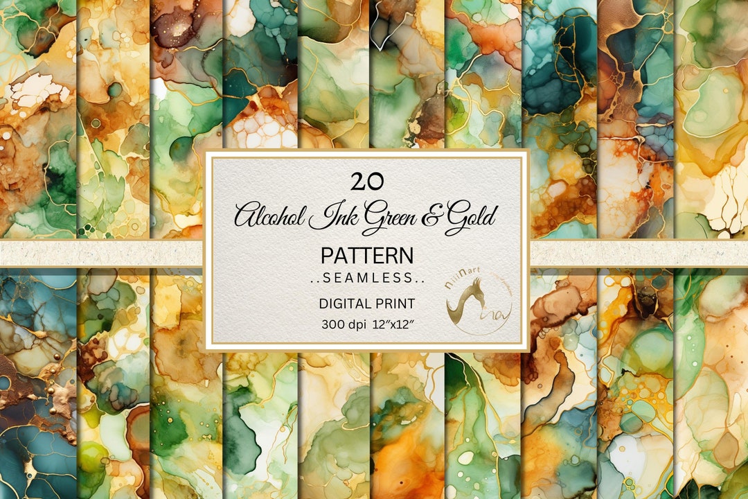 Green & Gold Alcohol Ink Seamless Paper (PDF) - Etsy