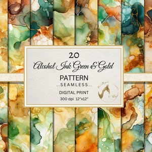 Seamless abstract Digital paper, Abstract Alcohol ink, Abstract paper, Abstract Green & Gold Paper, Abstract Earthy Colors, Autumn Paper