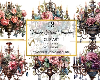 Imágenes prediseñadas de candelabros vintage, acuarela floral PNG (descarga digital)