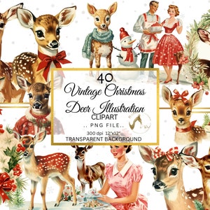 Clipart di renne, Clipart di Natale, Natale vintage retrò, Clipart di cervi, Download digitale di renne, Clipart vintage, PNG di renne vintage