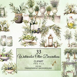 Watercolor Olive Decorations Clipart, Decor clipart, Wedding Clipart, White Candles Clipart, Wedding Centerpiece, White and Green Clipart