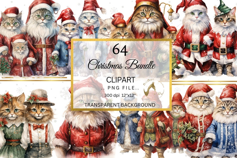 Watercolor Christmas Clipart Bundle, Animals PNG (digital Image) - Etsy