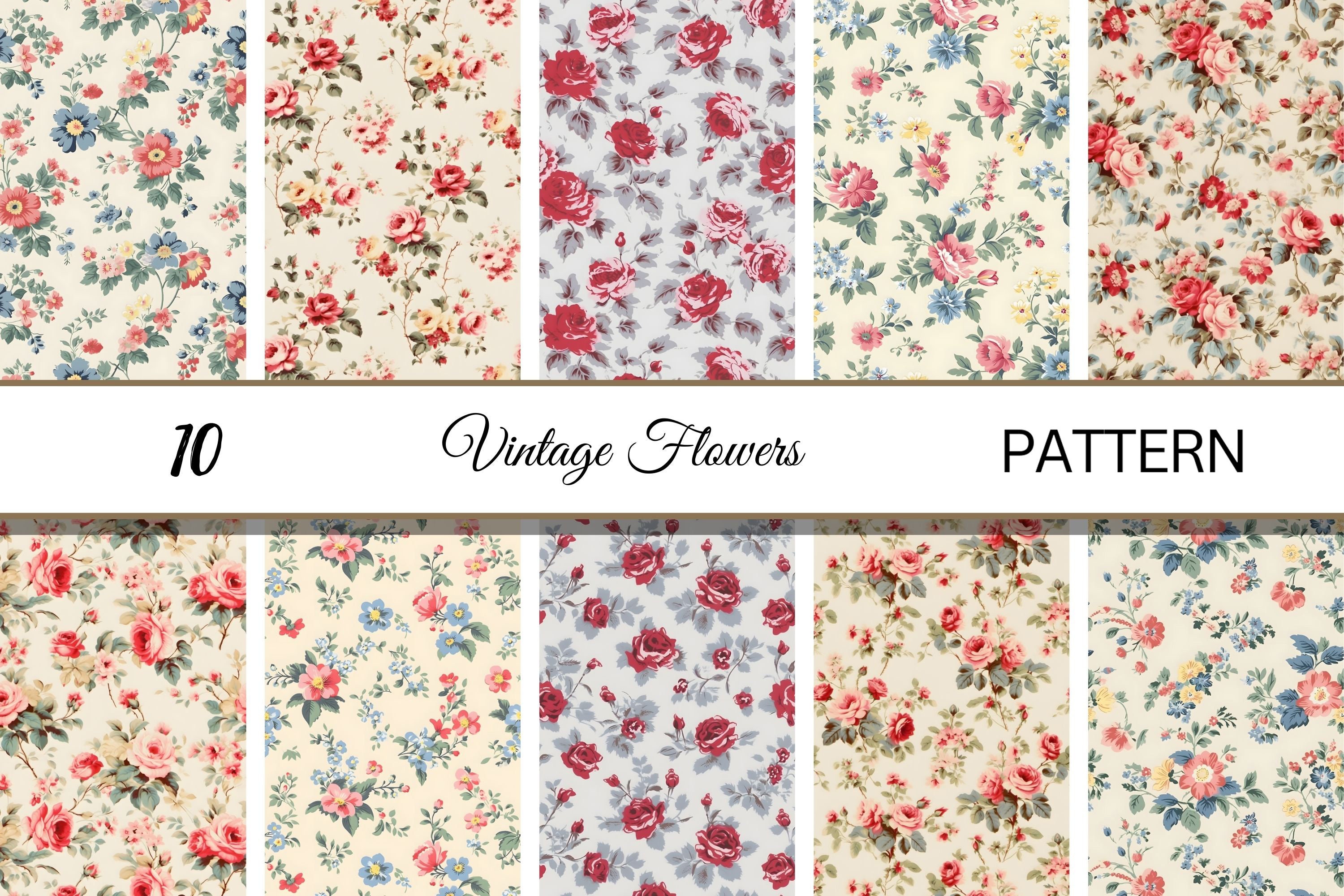 Vintage Floral Digital Paper Pack, Shabby Chic Scrapbook Paper ...
