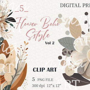 Exquisite Boho Flowers Clipart, Boho Bouquet Clipart, Boho Digital Paper, Boho Bouquet Graphics, Boho Floral Clipart, PNG, Collage Vol2