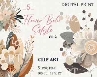 Boho Floral Clipart, Bouquet Graphics, PNG (Digital Download)