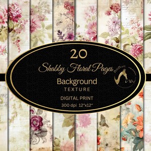 Shabby Chic Floral Backgrounds, Old Paper with Faded Roses for Scrapbooking and Journaling printable scrapbook paper Ephemera digital paper