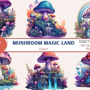 Rainbow Mushrooms Clipart PNG Sublimation Pack, 12 Enchanted Forest Vector Themed Digital Download Design Prints, For Commercial Use