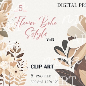 Chic lovely Boho Flowers Clipart, Boho Bouquet Clipart, Boho Digital Paper, Boho Bouquet Graphics, Boho Floral Clipart, PNG, Collage, Vol3