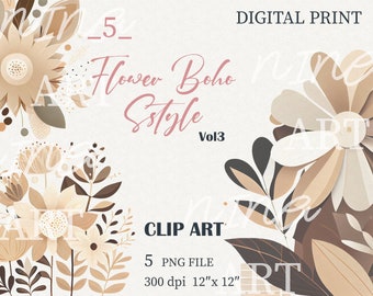 Boho Floral Clipart PNG, Digital Paper, Vol3
