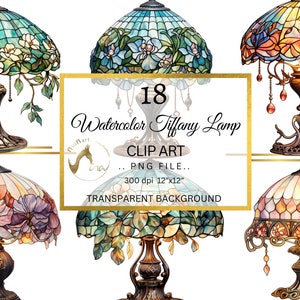 Aquarelle Tiffany lampe Clipart, aquarelle vitrail lampe Clipart, teinté aquarelle lampe verre Style vintage, Clipart victorien PNG