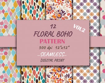 Boho Floral Digital Paper, Seamless Pattern, Vibrant Colors (Digital Download)