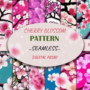 Carte digitali senza giunte Cherry Blossom, motivo digitale floreale, scrapbooking digitale di carta floreale, inviti, compleanni, matrimoni, pianificatori