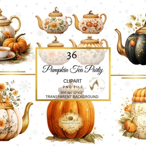Pacchetto Clipart Autumn Tea Party Teacup PNG, Download digitale, Immagini dell'ora del tè, Grafica accogliente tazza da tè autunnale, PNG acquerello, Uso commerciale