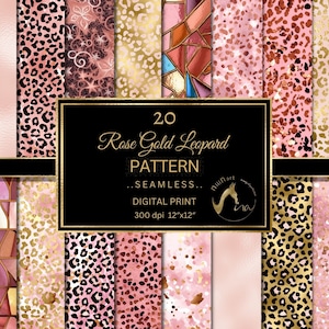Rose Gold Leopard en blad digitaal papier, naadloze Cheetah Skin patroon achtergronden, Floral Rose Gold afdrukbaar papier Pack, commercieel gebruik