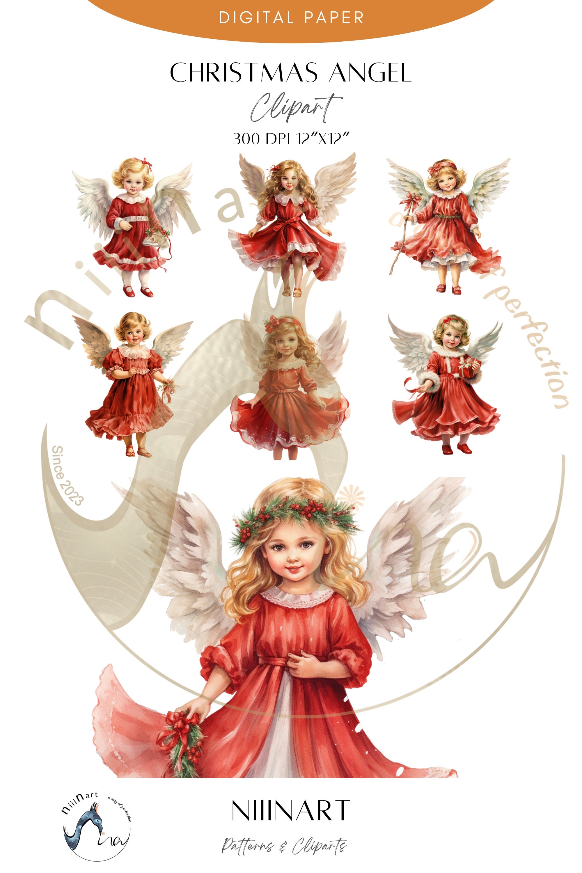 Watercolor Christmas Angel Clipart Bundle, Victorian Scrapbooking