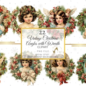 Christmas Angels Vintage Clipart PNG, Vintage Christmas Angel Clipart, Wydrukowany plik cyfrowy, Sezon świąteczny PNG, Retro, Wykorzystanie komercyjne