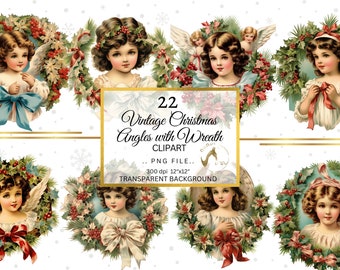 Vintage Christmas Angel Clipart, Retro PNG Graphics (Digital File)
