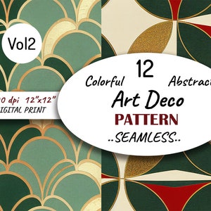 12 Colorful Abstract Vintage Art Deco digital pattern digital paper #2, Colorful seamless retro art deco patterns, Gatsby Art deco, NiiiNart