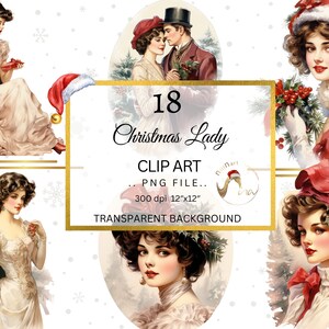 Dame aquarelle en rouge Clipart, fille de Noël aquarelle PNG, Junk Journal, planificateur numérique, Dame de Noël Collage Images, Clipart vintage
