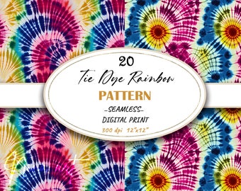 Rainbow Tie Dye Digital Paper, Vibrant Seamless Pattern (Digital Download)