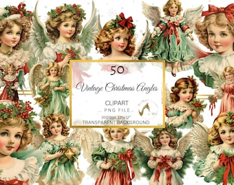 Clipart de anjo de Natal vintage, gráficos PNG retrô (download digital)