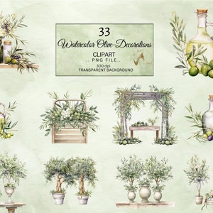 Watercolor Olive Decorations Clipart, Decor clipart, Wedding Clipart, White Candles Clipart, Wedding Centerpiece, White and Green Clipart image 6