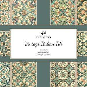 Piastrelle in ceramica vintage italiane, carta digitale per piastrelle rustiche invecchiate, modello senza cuciture senza tempo, declino del colore verde rosso blu, uso commerciale