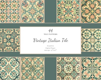 May include: 44 vintage Italian tile patterns, seamless digital paper, 300 dpi, 12"x12"