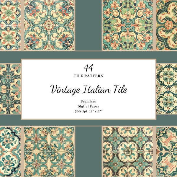 Vintage Italian Tile Ceramic Tiles, Aged Rustic Tile Digital Paper, Timeless Seamless pattern, Green Red Blue Color Decline, Commercial Use