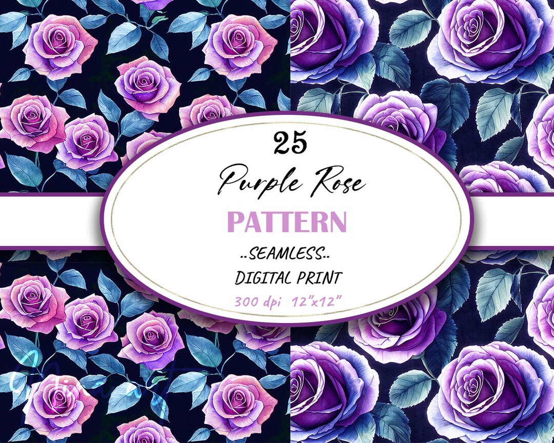 Pink Violet Roses Pattern Purple Rose Seamless Pattern, Floral Digital Paper (digital Download ...