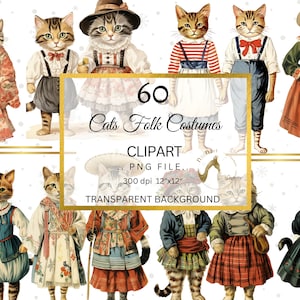 60 PNG chats en Costumes folkloriques Clipart, Costumes communs, roturiers chats, chats en Costumes, amoureux des chats Cliparts, téléchargement d’Art imprimable de chats mignons