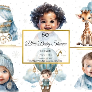 Baby Boy Bundle, Aquarelle Clipart, Baby Shower, Nouveau-né, Clipart Baby, Nursery PNG, Gender Reveal, Clipart Bundle, Téléchargement numérique