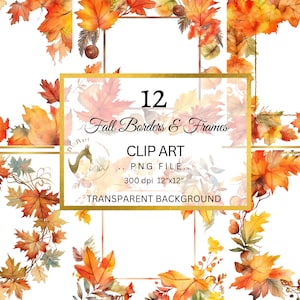 Feuille d'automne cadre numérique png automne couronne clipart téléchargement numérique, automne frontières png clipart, feuille numérique frontière transparente, usage Commercial