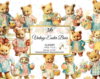 Watercolor Easter Teddy Bear Clipart, Floral PNG (Digital Download)