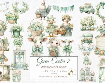 Country Farmhouse Easter Watercolor Clipart PNG Bundle (Digital Download)