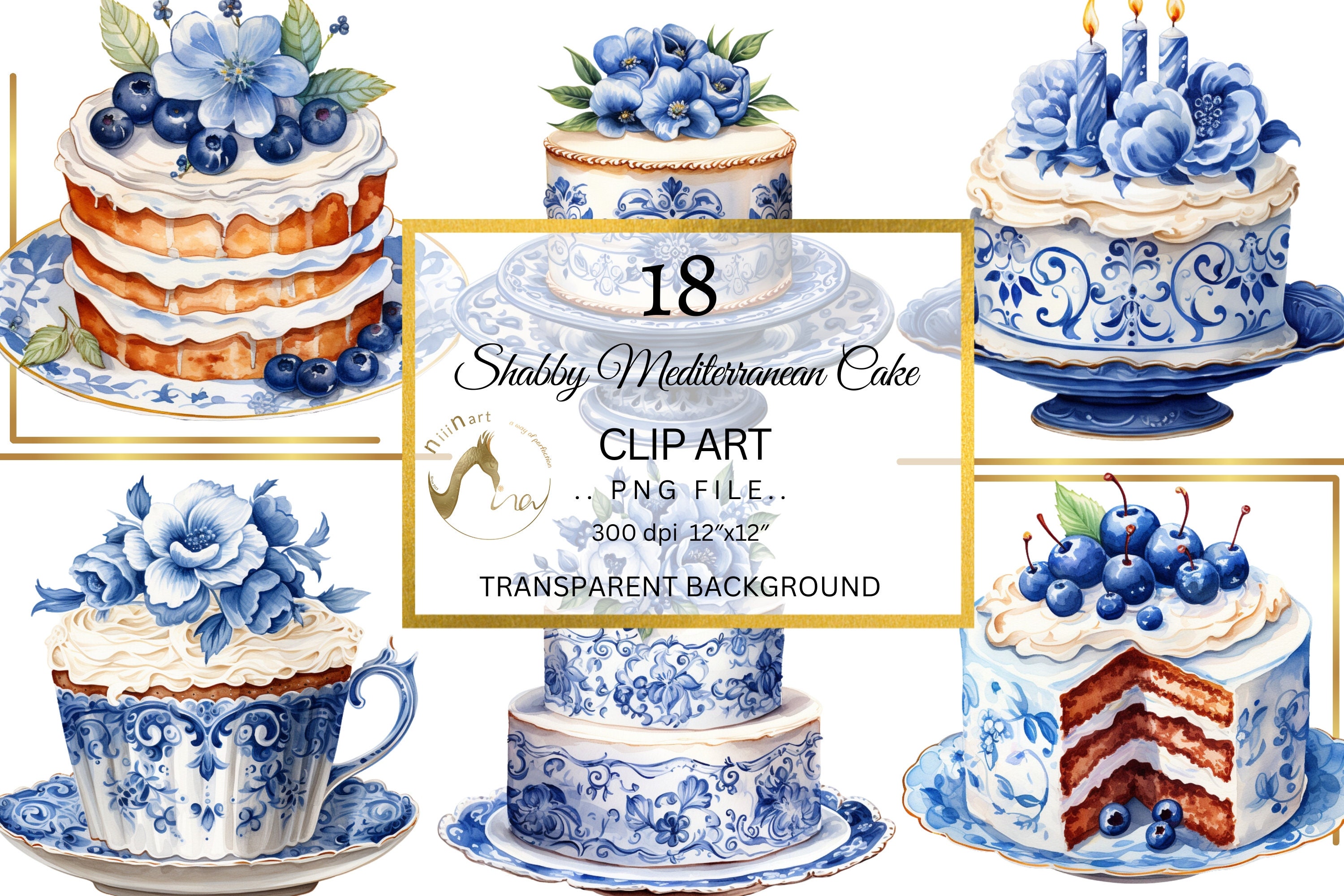 Mediterranean Cake Clipart, Blue Berry Cake Clipart, Blue Cakes Clipart, Transparent PNG Digital Image, instant download for commercial use