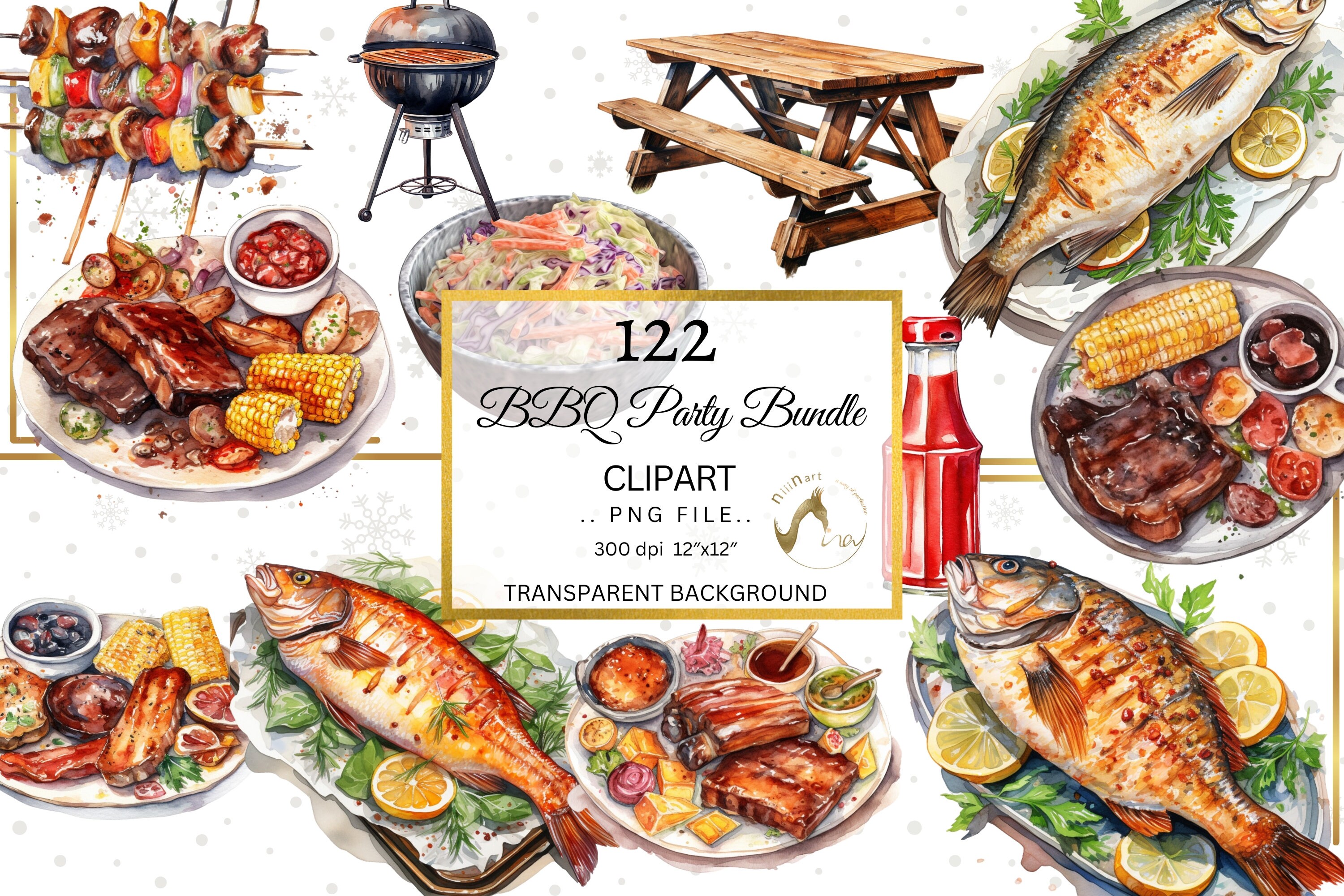 Watercolor BBQ Clipart Bundle, Food Illustrations (PNG) - Etsy