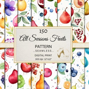 Todas las estaciones frutas papel digital sin costuras, patrón sin costuras de frutas, papel digital de frutas, fondo de frutas, papel digital de verano, álbum de recortes