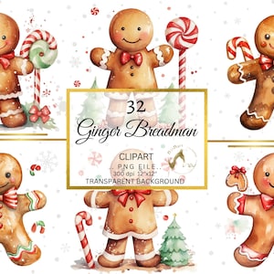 32 Gingerbread Man Clipart, High Quality JPGs,Digital Download, Card Making, Digital Paper Craft, Christmas clipart, Christmas cookies