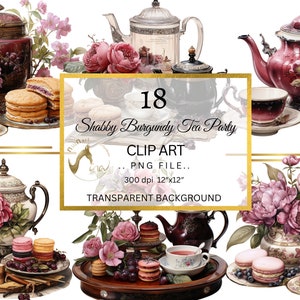 Clipart numérique théière victorienne, tasses à thé Shabby Chic, Tea Party, Floral Clipart, Clipart théière, service à thé aquarelle, Cupcake, Cookies Jar