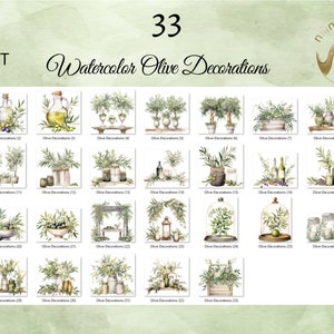 Watercolor Olive Decorations Clipart, Decor clipart, Wedding Clipart, White Candles Clipart, Wedding Centerpiece, White and Green Clipart image 4