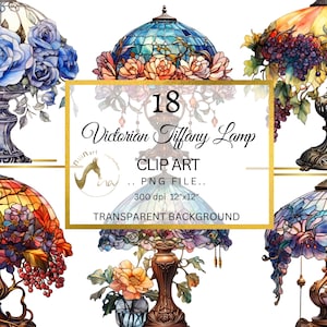 Aquarelle Tiffany lampe Clipart, aquarelle vitrail lampe Clipart, teinté aquarelle lampe verre Style vintage, Clipart victorien PNG