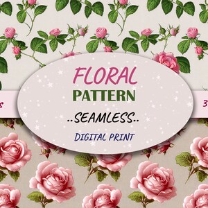 Vintage Digital Paper, Roses Digital Print, Shabby Chic Digital Paper Pack, Roses Scrapbook Collage Sheets, Pink Vintage Roses, Pink Roses