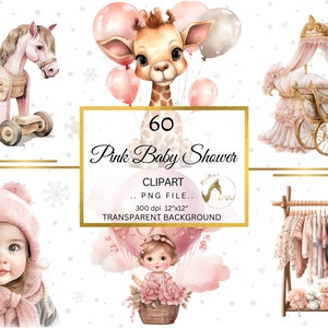 Baby Mädchen Bundle, Aquarell Clipart, Babyparty, Neugeborene Baby, Clipart Baby, Kindergarten PNG, Geschlecht offenbaren, Clipart Bundle, rosa Baby