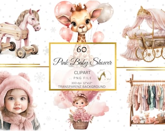 Watercolor Baby Girl Clipart Bundle, Pink Nursery PNG (Digital Download)
