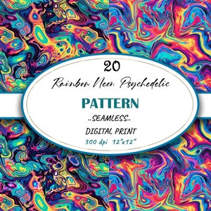 Psychedelischer Regenbogen Neon Swirl Nahtloses Digitales Muster, Abstraktes Digitales Papier, Moderne Digitale Textur, Digitaler Download, Kommerzielle Nutzung