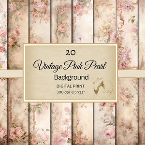 Vintage Pink Pearl Junk Journal Paper, sierrand, bloemen digitaal plakboek, antiek roze bloemen dagboekpapier, oud notitieboekjepapier