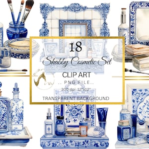 Shabby Cosmetic Set Clipart, Watercolor Vintage toiletries clipart, PNG files, beauty clip art, make up cosmetic, Mediterranean Cosmetic PNG