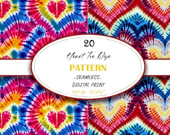 Rainbow Hearts Tie Dye Pattern, Abstract Digital Paper (Digital Download)