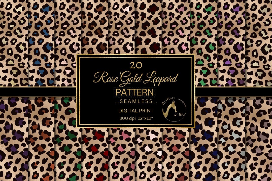 Rose Gold Leopard Digital Paper, Seamless Colorful Cheetah Skin Pattern